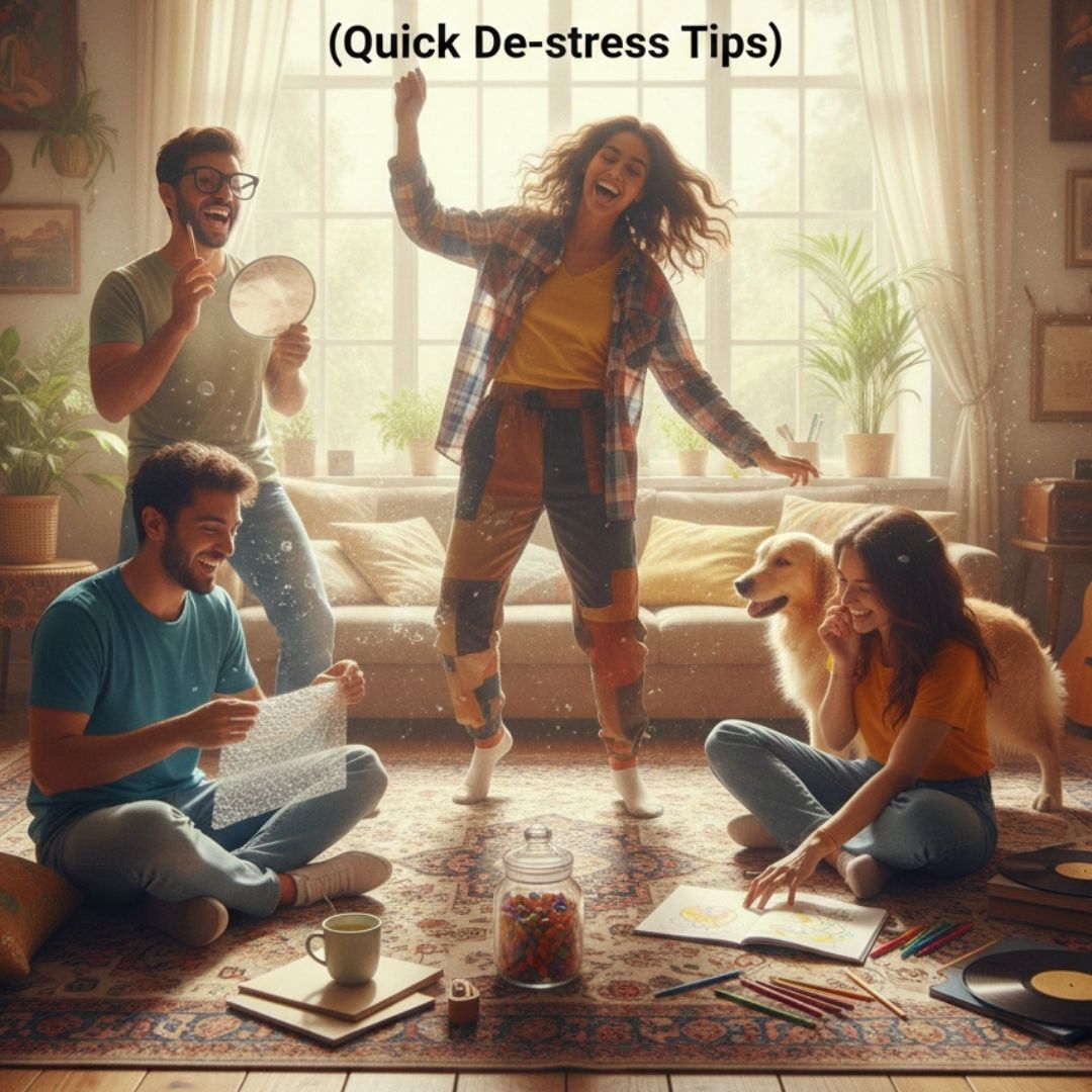 तनाव दूर करने के मज़ेदार और आसान तरीके: बस 5 मिनट में पाएँ मानसिक शांति (Quick De-stress Tips)