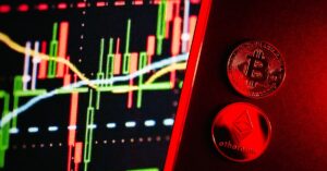 A vibrant image showcasing Bitcoin and Ethereum coins alongside a digital trading graph. 2026 में अपना पहला NFT कैसे बनाएं और बेचें? डिजिटल संपत्ति से कमाई की पूरी जानकारी
